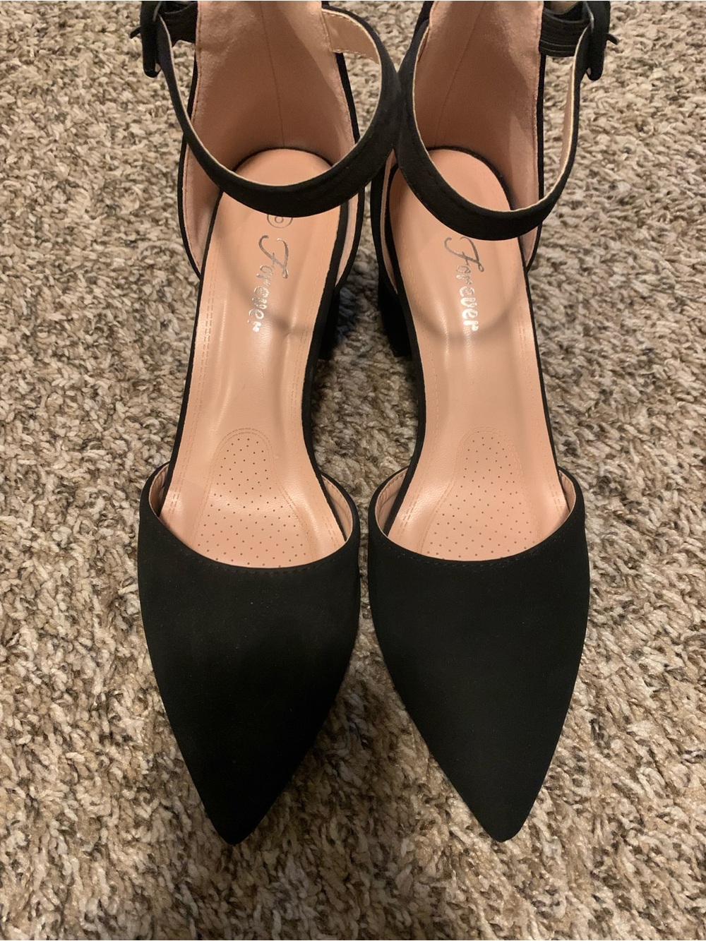 Forever Black Pointed Toe Ankle Strap Heels